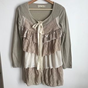 Size M A'reve Ryu Ruffled Mixed Cardigan Dress